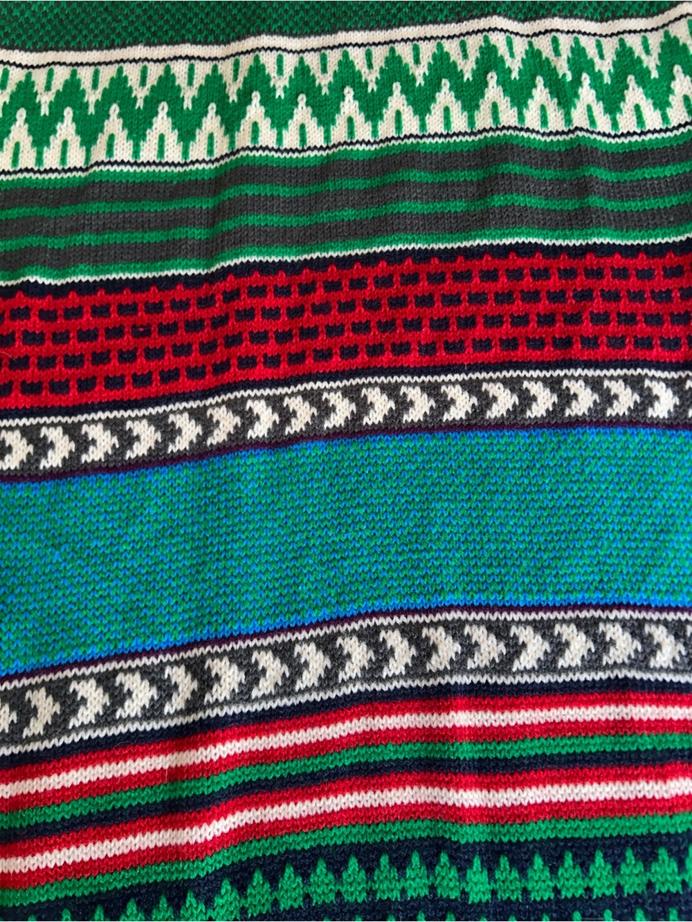 Striped Knit Fringe Scarf in Green, Turquoise & Red 14” x 77” probably wool - Picture 8 of 8
